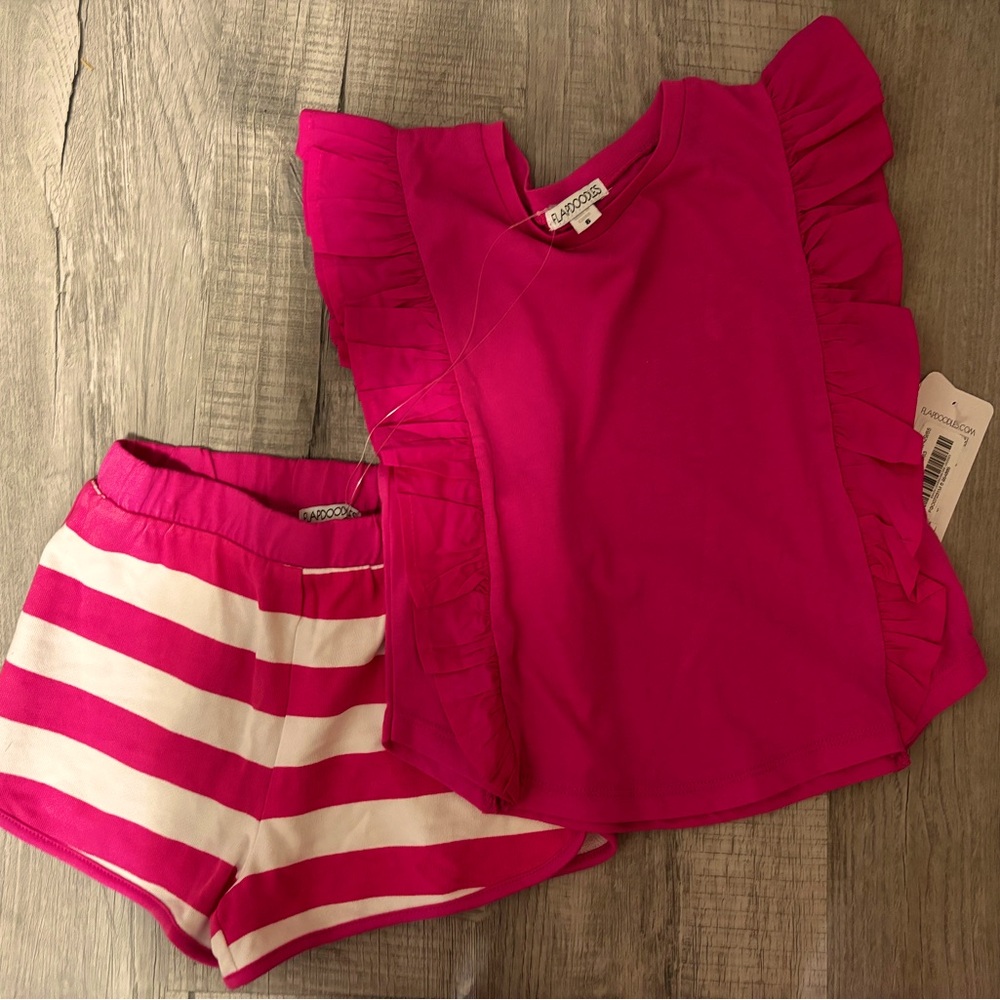 Pink Ruffle Top and Striped Shorts Set